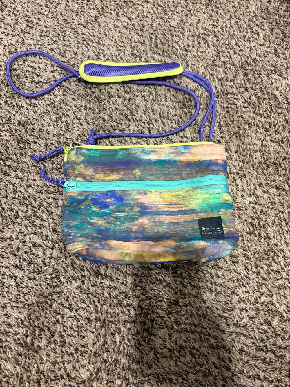 Lululemon Colorful Abstract Crossbody Bag in Teal and Purple